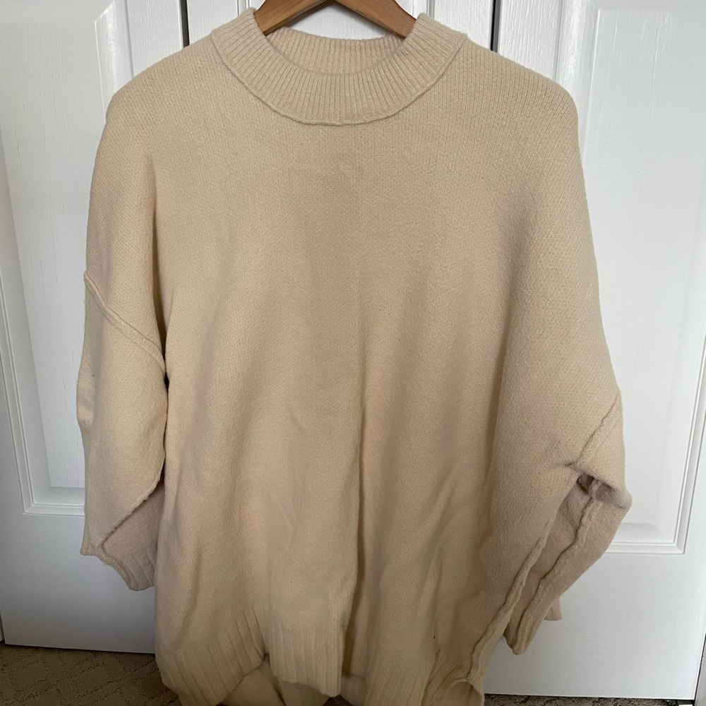 Free People Women's Oversized Cream Crewneck Sweater